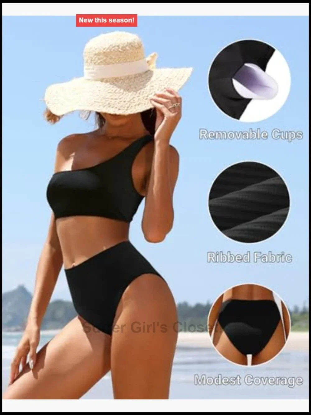 Ribbed High Waisted One Shoulder Bikini Set Two Piece Bathing Suit